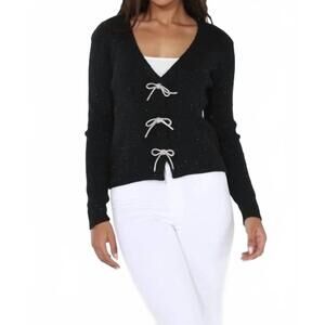 NEW RAIN AND ROSE mira v-neck cardigan in black